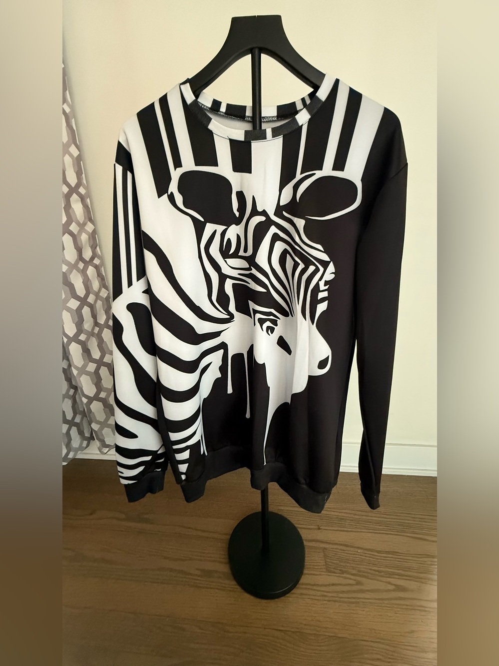 Vintage Black and White Zebra Graphic Cardigan Sweater